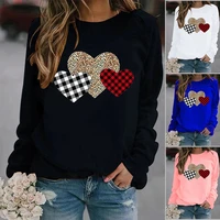 plaid heart printed hoodies women fleece long sleeve o neck loose sweatshirt girls women hoodie pullovers winter