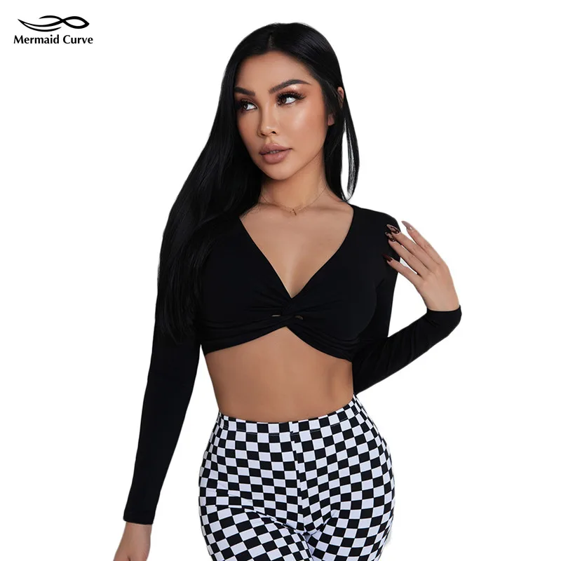 

Sports T-shirt Women's Cross V-neck Crop Top Ins Popular Style Chest Pad Yoga Clothes Quick Dryi Long Sleeved Shirts Top