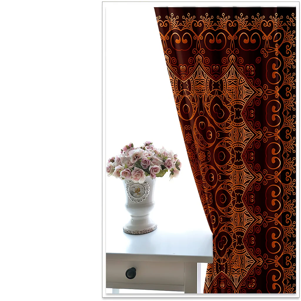 

Living Room Shading 90% Decorative Curtain Red Pattern Pattern Home Textile Decoration Bedroom Perforated Curtains