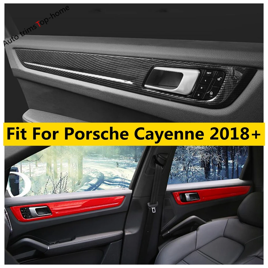 ABS Red / Carbon Fiber Style Car Inner Door Decoration Strip Cover Trim Accessories Interior Kit For Porsche Cayenne 2018 - 2022