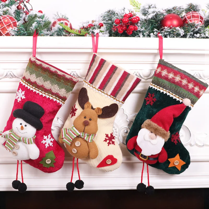 

Long Leg Christmas Stockings Small Christmas Gift Bag Fireplace Decoration Socks New Year Candy Holder Christmas Home Decoration