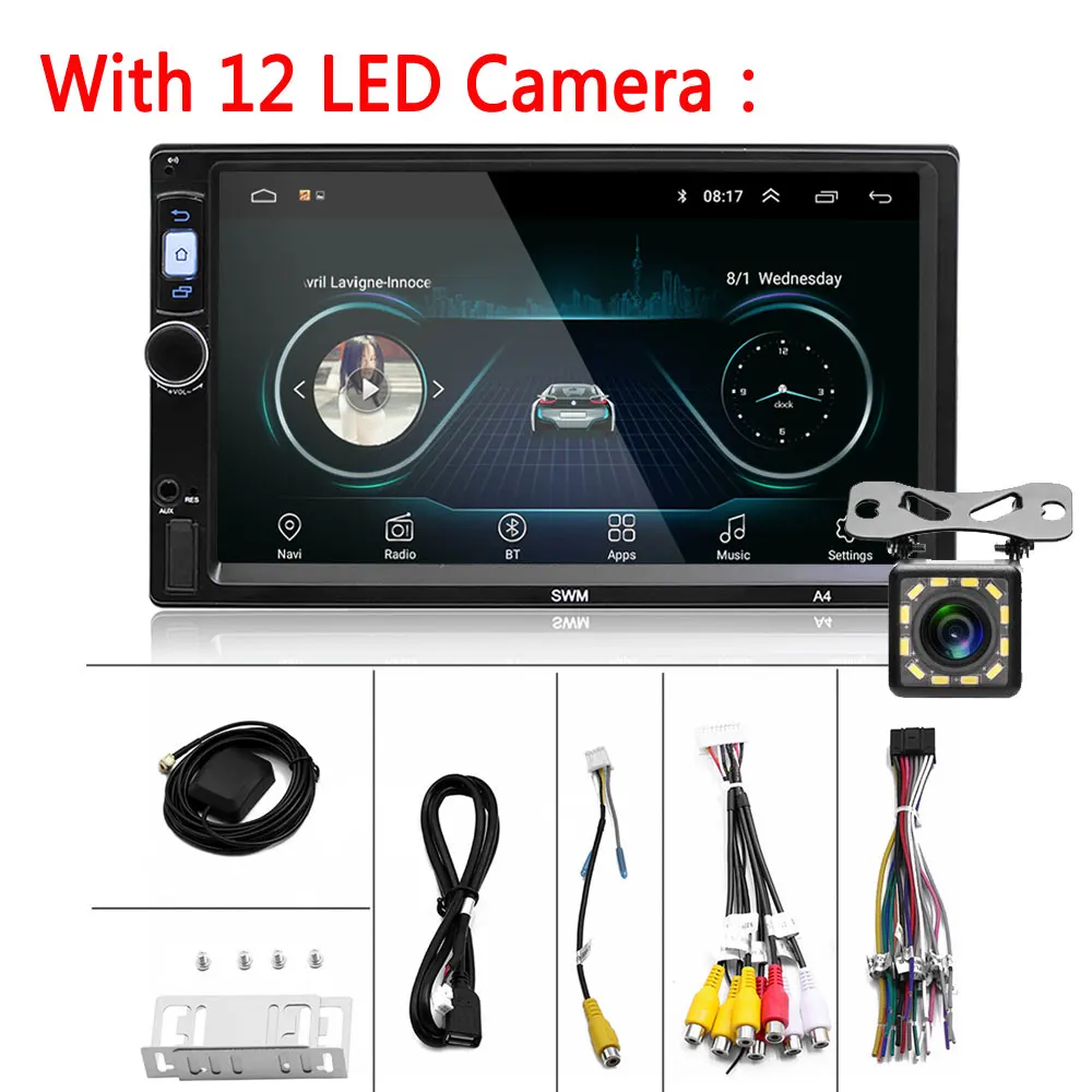 With 12 LED Camera Podofo 2Din Android 8,1 Кассетный рекордер стерео автомобильный Радио авторадио " gps WIFI мультимедийный проигрыватель MP5 Bluetooth аудио стерео - Цвет: With 12 LED Camera
