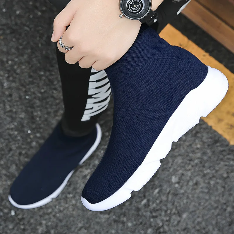 

High Top Socks Sneakers Lightweight Men Women Running Shoes Breathable Mesh Couples Sports Shoes Black Blue Walking Zapatos 47