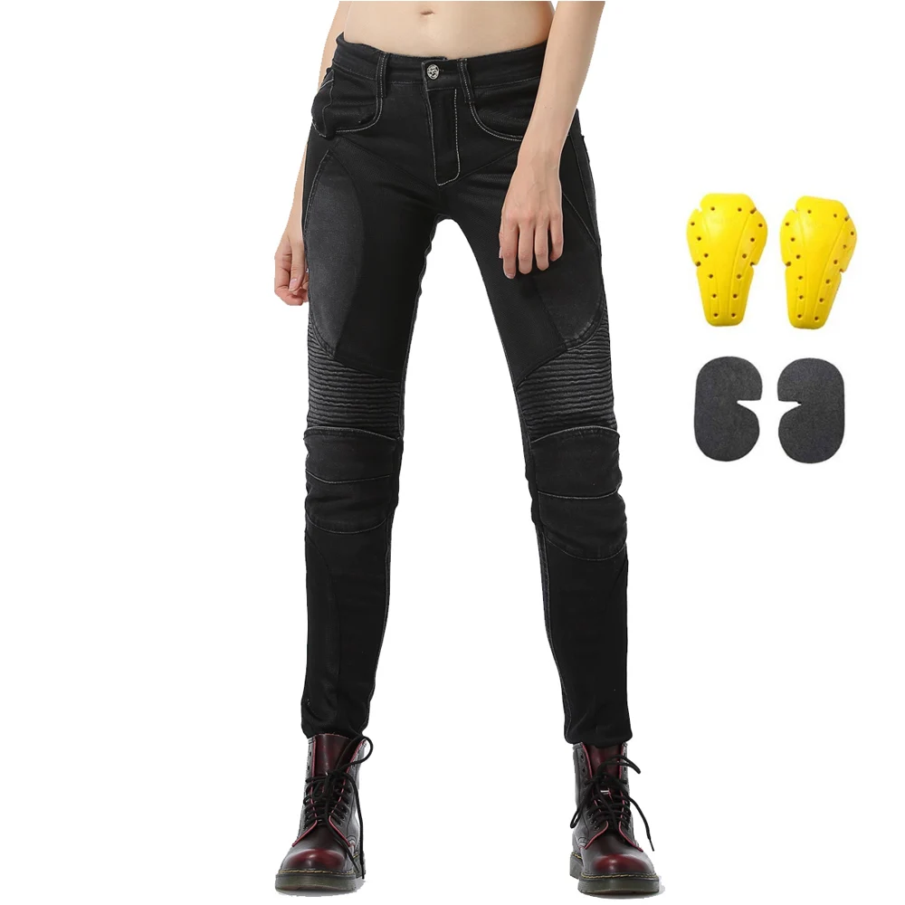 Женские мотоциклетные джинсы для езды с бронированный CE вставками сетчатые