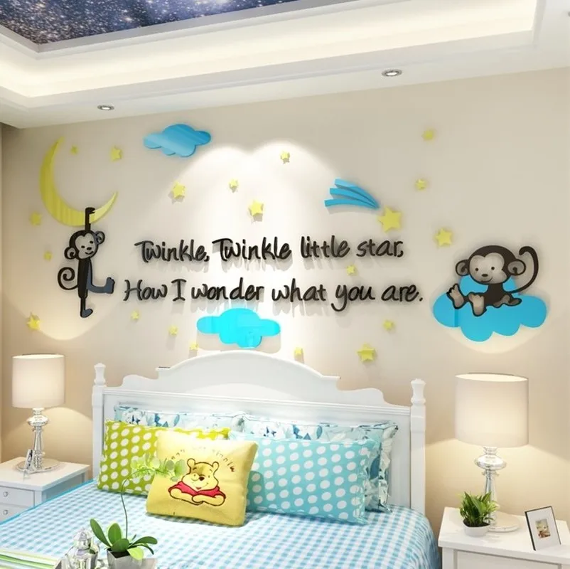 WS56 игривый обезьяна материал 3D акриловые наклейки на стены гостиной фон