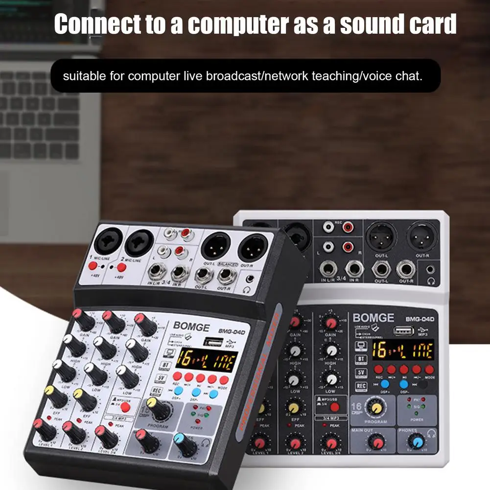 

4 Channels Audio Sound Mixer Mixing DJ Console USB With 48V Phantom Power 16 DSP Effects For Professional / Personal Recording