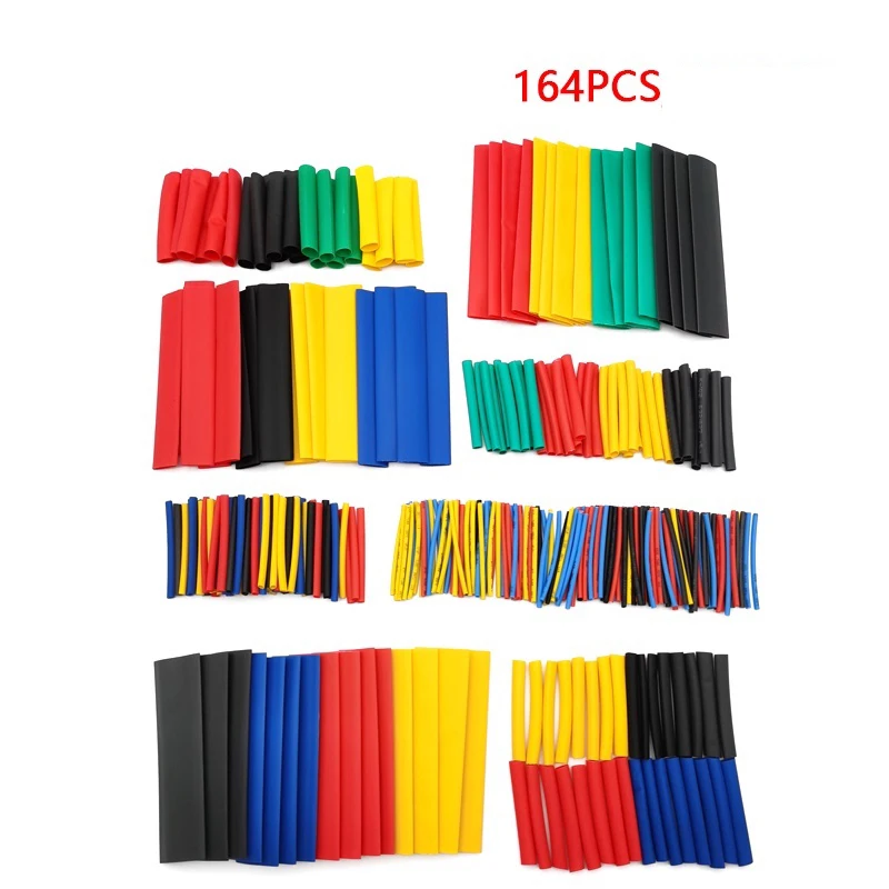 164pcs 2:1 Heat Shrink Tube Kit Shrinking Assorted Polyolefin Insulation Sleeving Wire Cable 8 Sizes |