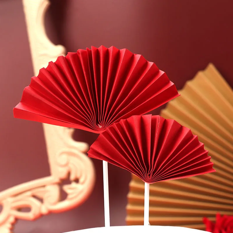Украшение для торта в китайском стиле на день рождения красный складной веер