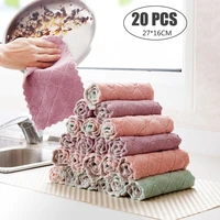 20pcs kitchen towel absorbent microfiber dish cloth thick double layer cleaning towel wipe table washing cloth household