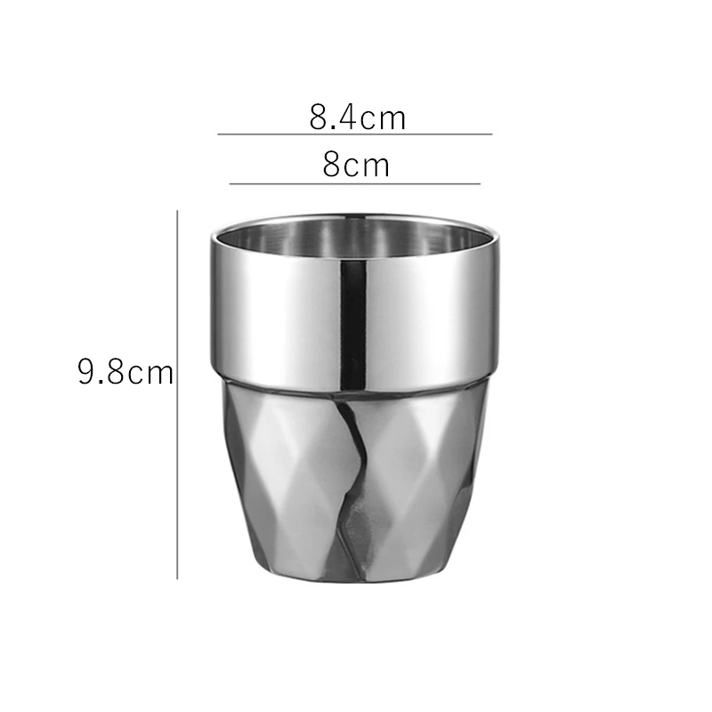 

330ML Stainless Steel Diamond Coffee Beer Cups Double Layer Anti-Fall Portable Drinking Mug Juice Winebowls Household Bar Tools