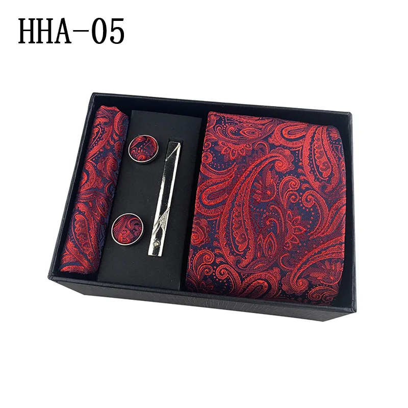 Luxury Paisley Cufflinks Handkerchief Tie Clip Necktie Set with Gift Box for Men Holiday Wedding Graduation Best Man | Аксессуары для