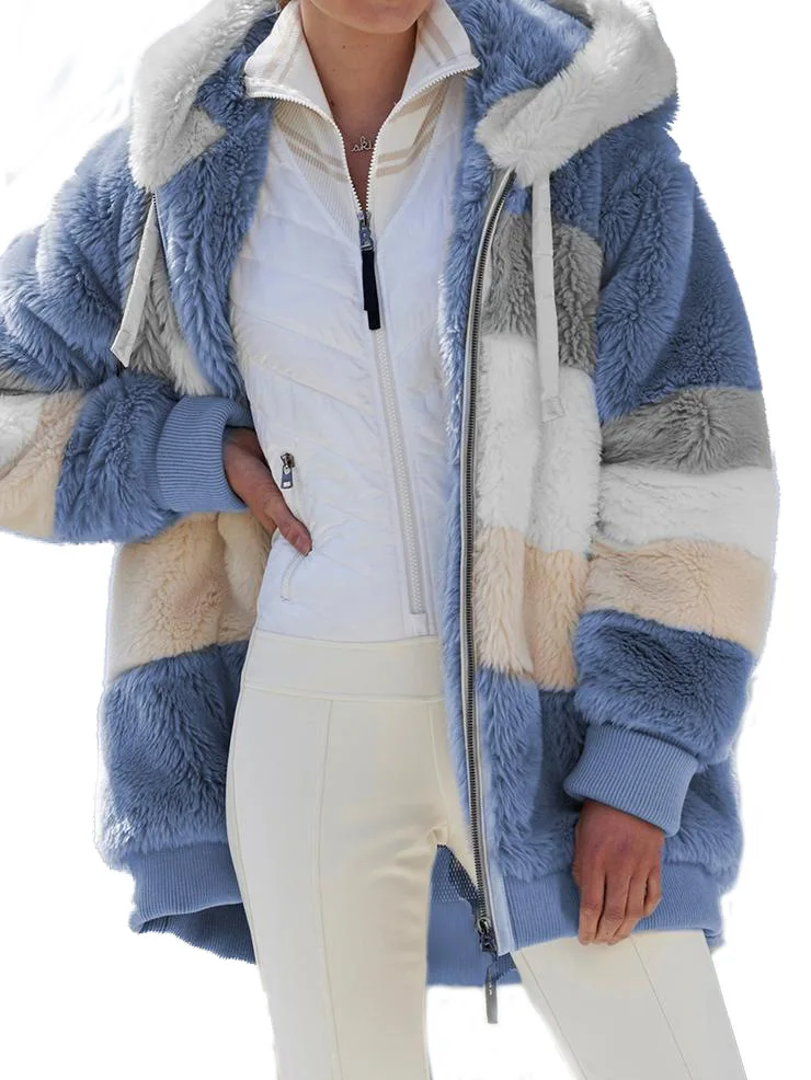 

2020 Winter Clothes Women Fashion New Long Sleeve Geometric Zip-up Full Casual Warm Zipper Women Coats Hooded Thick Hoodie