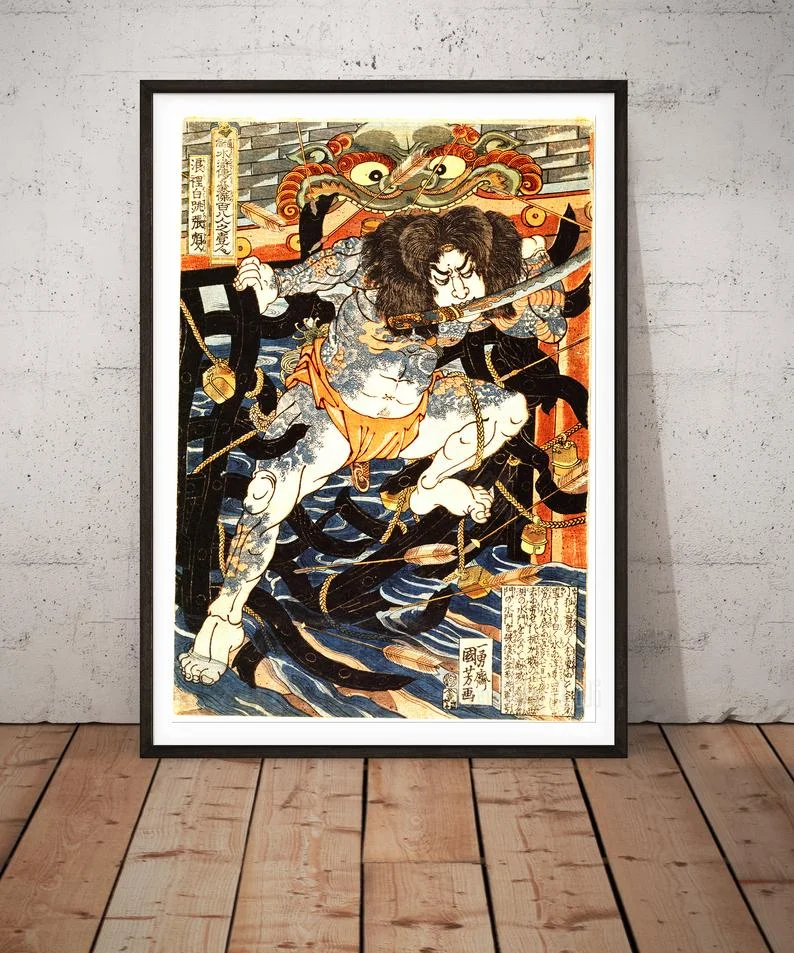 

108 г., герои маржи в китайской легенде, Gokawa Kokyoshi 1827, японское украшение для стен Ukiyo-e