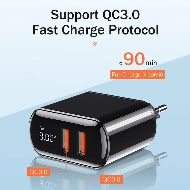 YKZ Quick Charge 3 0 USB зарядное устройство светодиодный дисплей QC быстрая зарядка