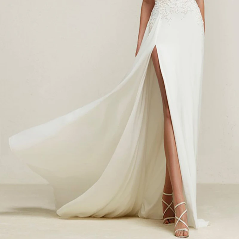 

Luxury White Evening Dress Illusion Velour A-Line O-Neck Embroidery Sleeveless Floor-Length Elegant Women Formal Dresses TS439