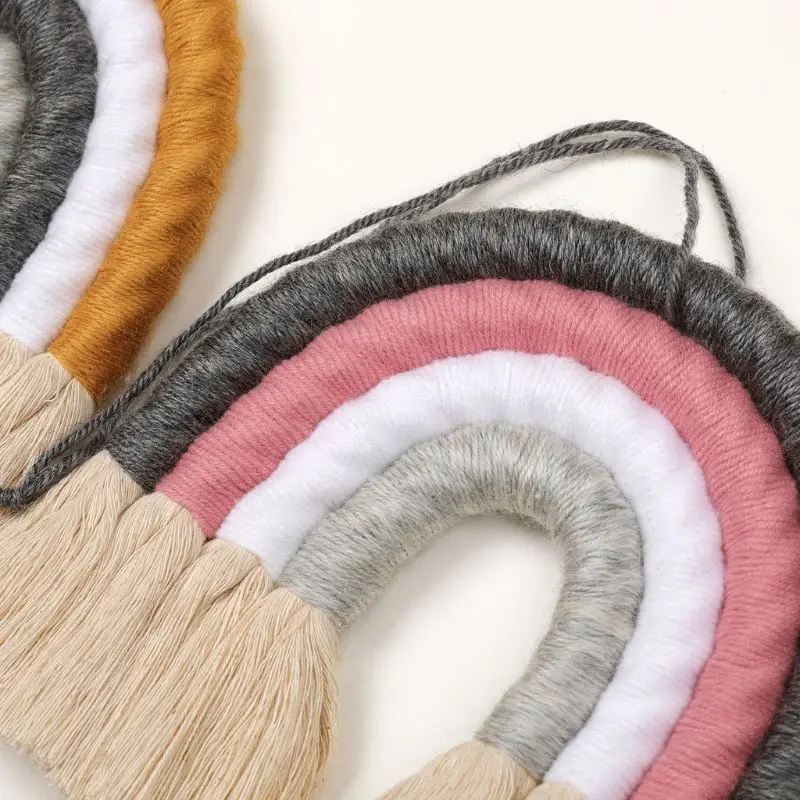 

Nordic Home Weaving Rainbow Tapestry Cotton Hand-Woven Color Ornaments Children'S Room Decoration Tassel Wall Hanging