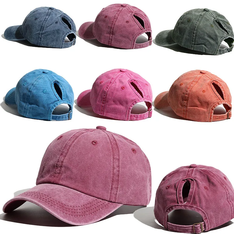 

2022 Newest Snapback Hat Washed Ponytail Baseball Cap For Women And Men Solid Color Outdoor Sports Sun-Resistant Cap