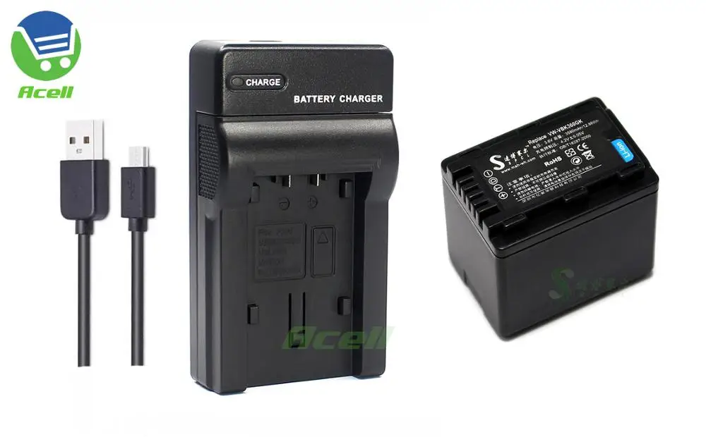 VW-VBK360 Батарея для цифрового фотоаппарата Panasonic HC-V100 V500 V700 HDC-SD80 SD90 TM90 HS80 SDR-S70 H85 видеокамера совместимый VW-VBK180 VW-VBL090 - Цвет: 1Battery 1Charger
