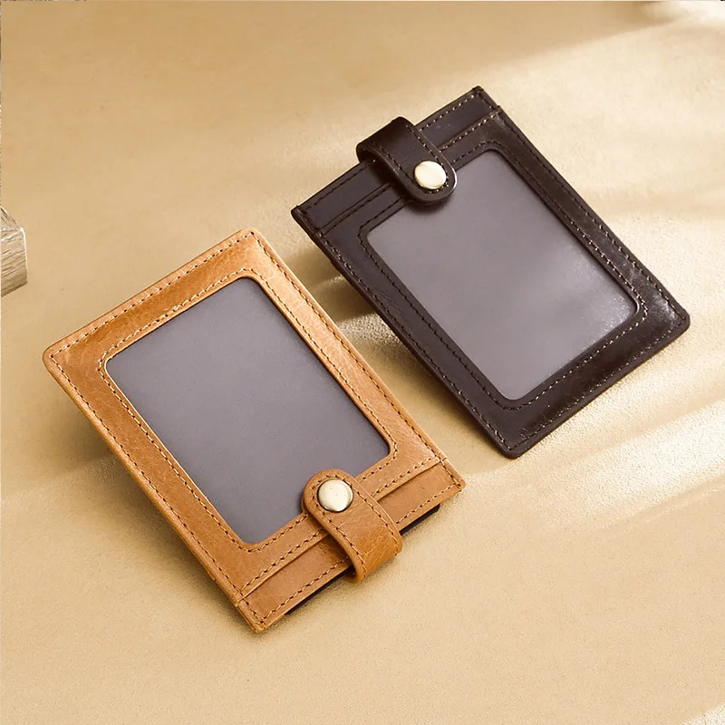 

RFID Blocking Genuine Leather Card Holder Belt Hasp Men Women ID Credit Card Case Transparent Window Business Card Holder