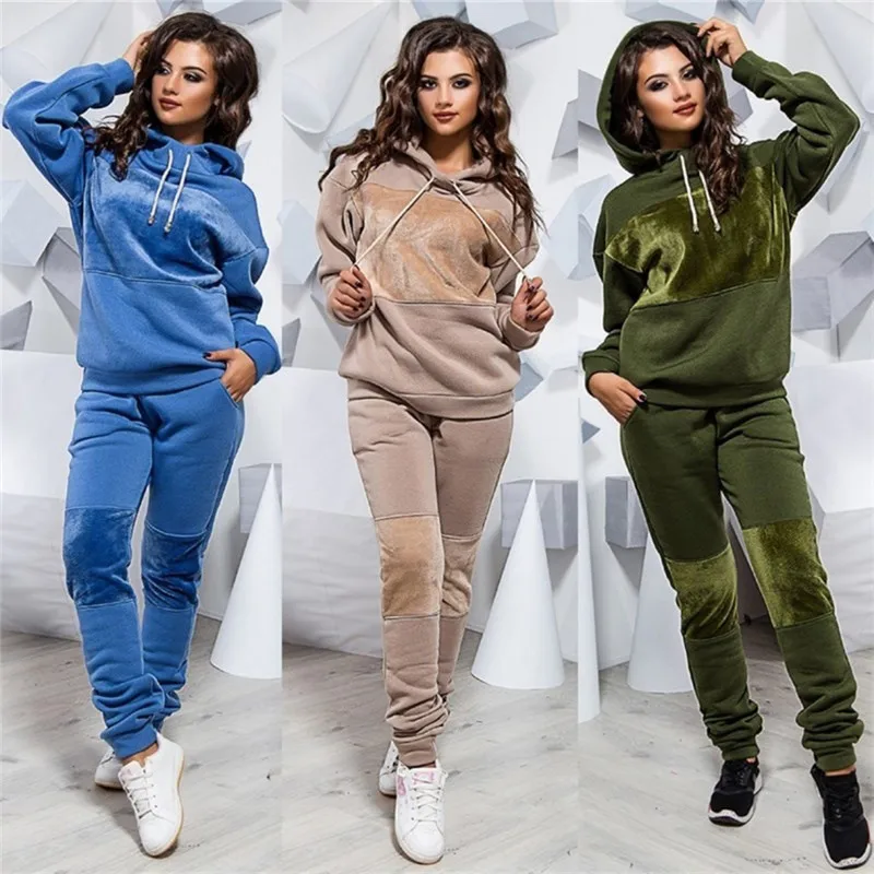 

2pcs Fashion Casual Running Hoodies +Trousers Set Female Women Solid Sweatshirts Suit Autumn Winter Two-piece Ladies Pullovers