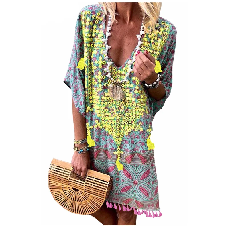Fanceey Женская пляжная одежда летнее пляжное платье ретро многоцветная Цветочная