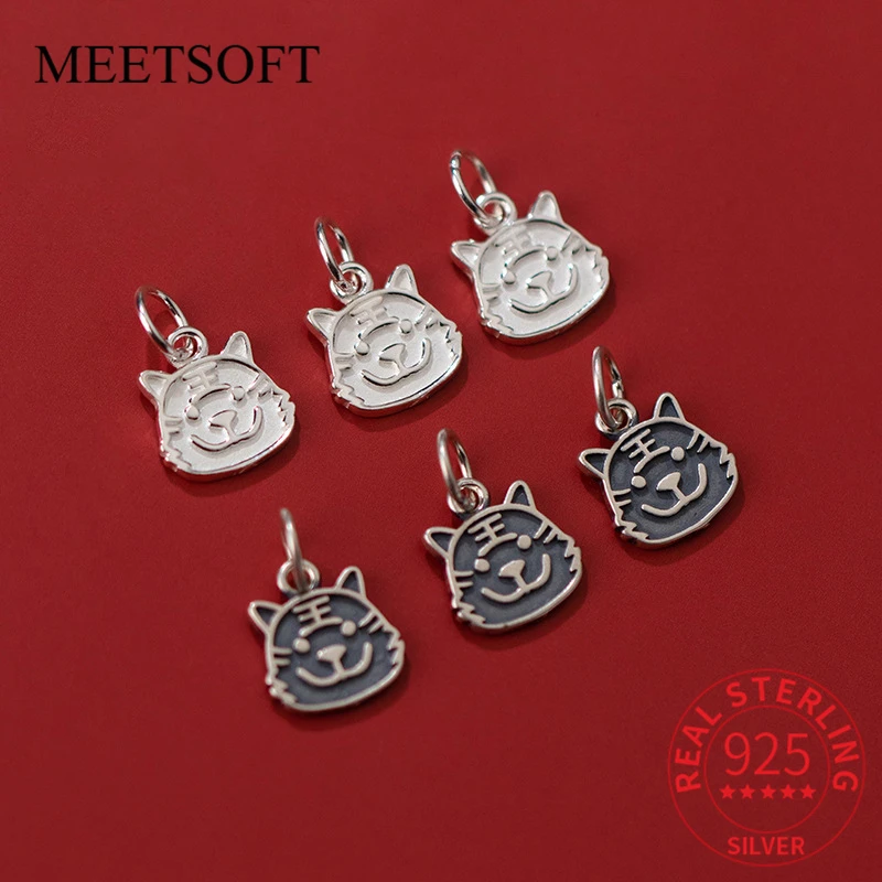 

MEETSOFT Vintage S925 Silver Distressed Tiger Charms of DIY Handmade Making for Animal Year Person Baby Fine Accessory Wholesale