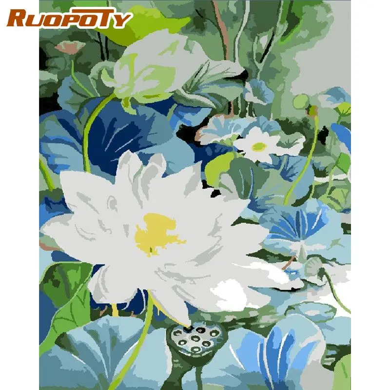 

RUOPOTY Paintings by numbers White lotus For Adult Handpainted On Canvas Painting Flowers Kits oil DIY 40x50cm