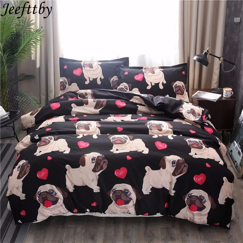Домашний декор черный мопс печатных постельное бельё сердцем и собачкой
