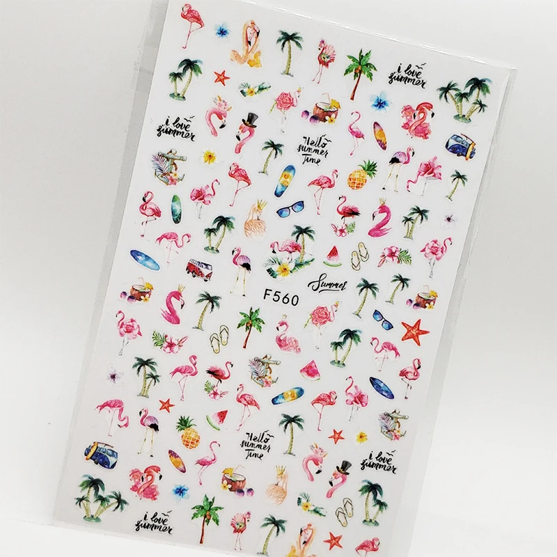 2 шт. наклейки для ногтей фламинго кокос фрукты
