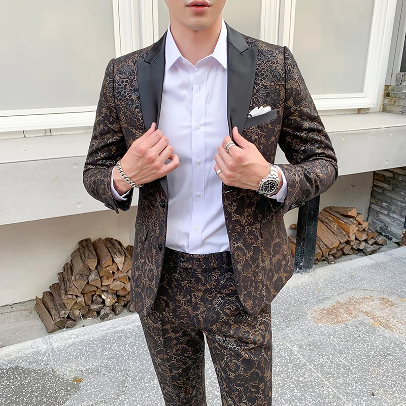 3 шт. мужские облегающие костюмы с принтом для свадьбы | Мужская одежда