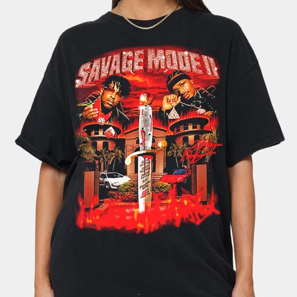 Футболка 21 savage and Metro Boomin Drop Ограниченная серия Savage Mode II Rap Tee Винтажная футболка в