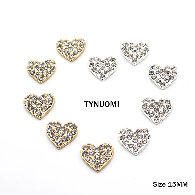 

New 10Pcs Alloy Peach Heart Rhinestone Flat Back Button Jewelry for Clothing Wedding Handmade Sewing Diy Decorative Accessories