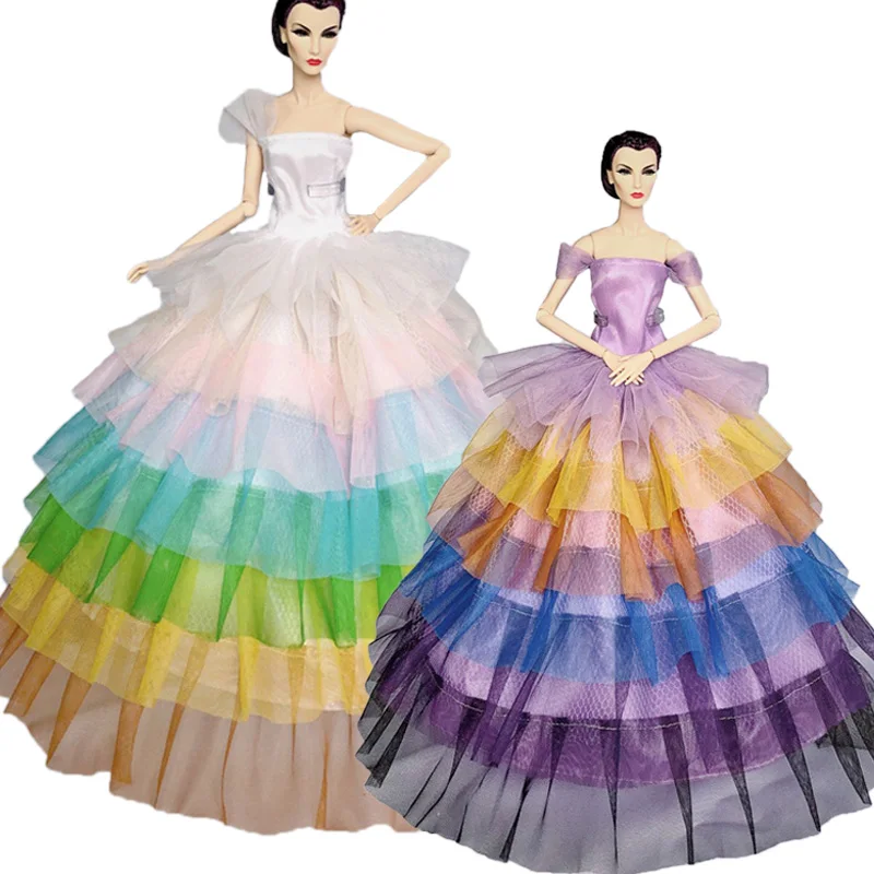 

2pcs/lot Rainbow Fashion Doll Dress For Barbie Doll Outfits Gown Wedding Dresses Clothes For Barbie Doll 1/6 Dolls Accessories