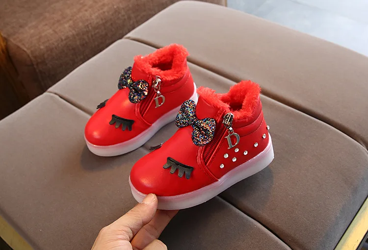 Fur cartoon Fashion Snow winter children boots Cute hot sales kids casual sneakers Lovely butterfly girls shoes
