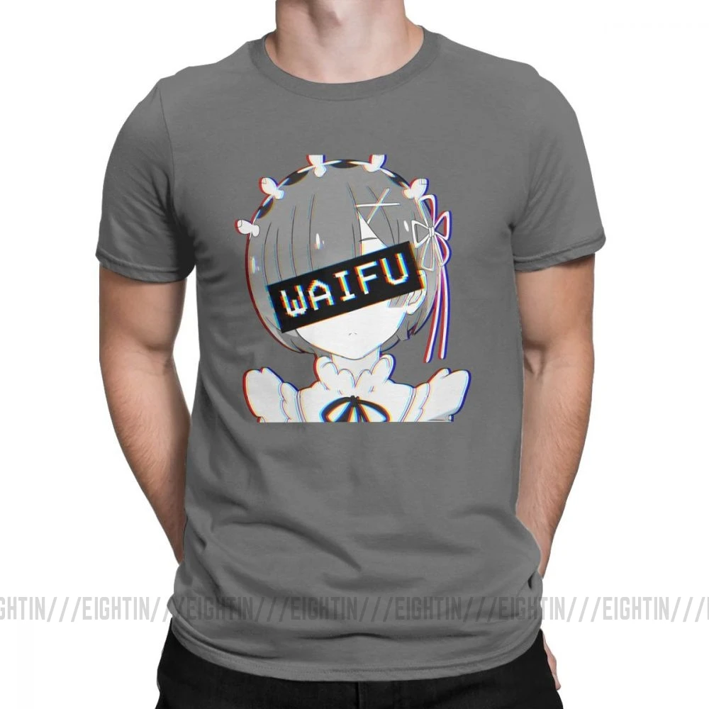 Мужские футболки Rem Waifu японские лоли милые сексуальные футболки Vaportrash Новинка топы с короткими рукавами Чистый хлопок футболка дизайн - Цвет: Темно-серый
