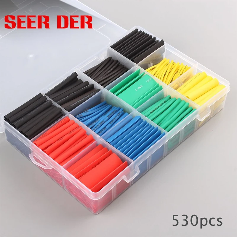 

530pcs Polyolefin Heat Shrink Tube Ratio Tubing Insulation Shrinkable Tubes Assortment Electronic 2:1 Wrap Wire Cable Insulated