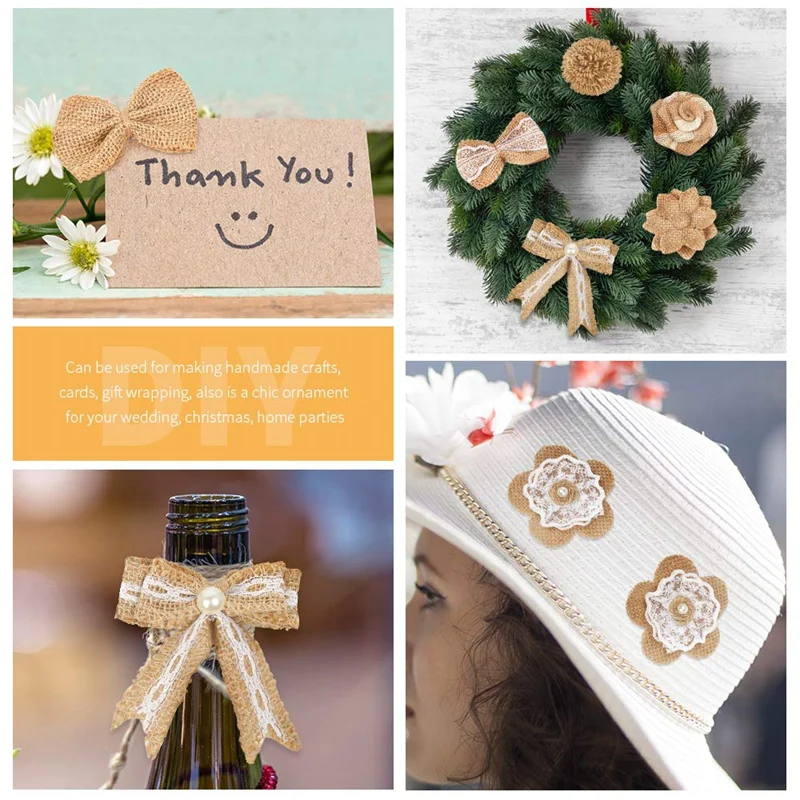 24Pcs Burlap Flowers 8 Styles Natural Handmade Rustic Rose Flower Bowknot With Faux Pearls For Diy Craft Bouquets Home Wedding C | Дом и сад