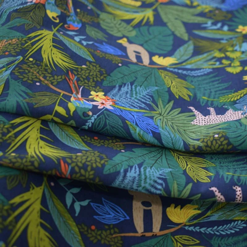 Темно-синий низ Гавайский лес хлопчатобумажная льняная ткань для платья-рубашки
