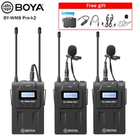 uhf wireless dual channel lavalier microphone boya by wm8 pro k2 system for dslr camera camcorder smartphone interview eng efp