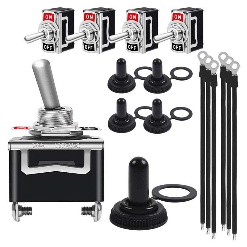 

Сверхмощный тумблерный переключатель AC 15A 250V 20A 125V SPST 2-контактный ВКЛ./ВЫКЛ. Водонепроницаемый Колпачок металлические переключатели летуча...