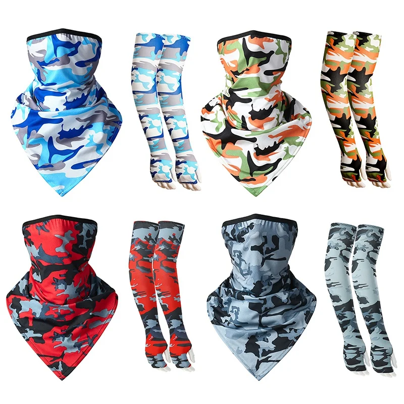 

Summer UV Protection Face Cover Neck Gaiter Scarf with Ice Silk Cooling Arm Sleeves Unisex Outdoor Suncreen Windproof