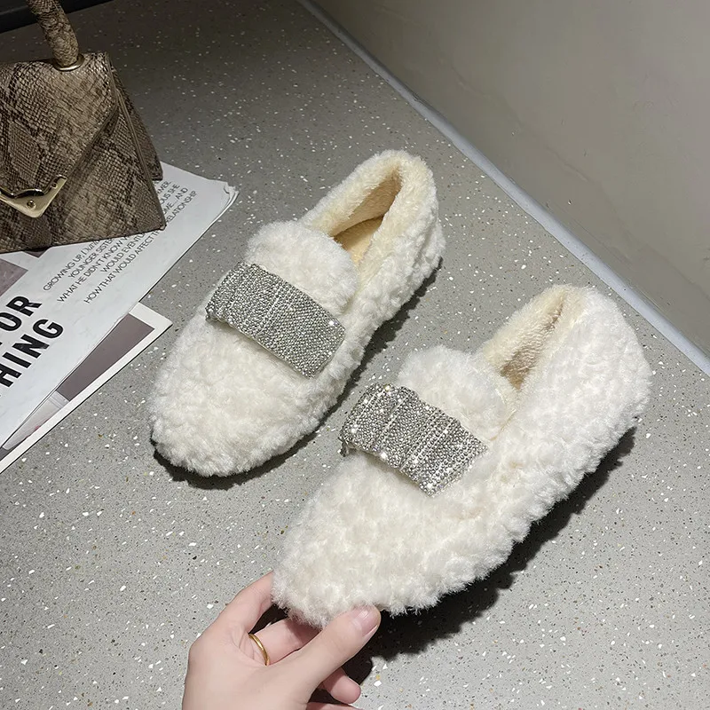 

NEW 2021 Autumn and Winter Crystal Rhinestone Elegant Women's Shoes Rhinestone Casual Flat Round Toe Loafers Size 35-40