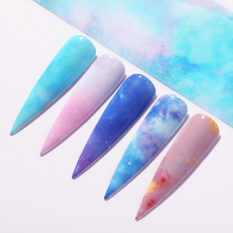 10 шт./компл. синие красочные наклейки из фольги для ногтей серия звезда