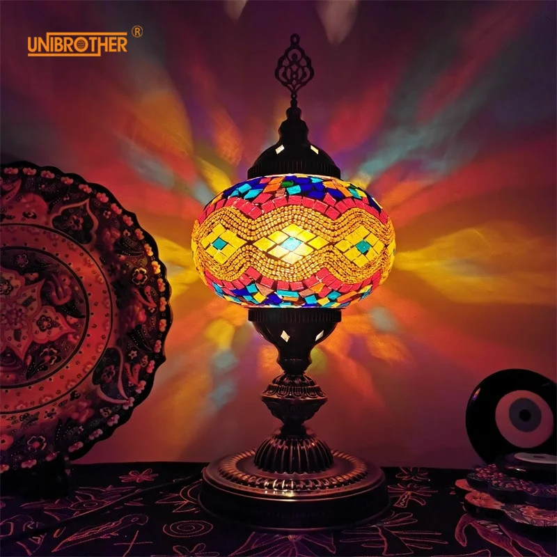 

Мозаичная стеклянная настольная лампа ручной работы, Турецкая мозаика, настольный декоративный ночсветильник, искусство, светодиодная нас...