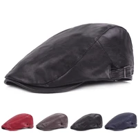 hanxi winter women men hat pu leather beret visor fashion caps for unisex