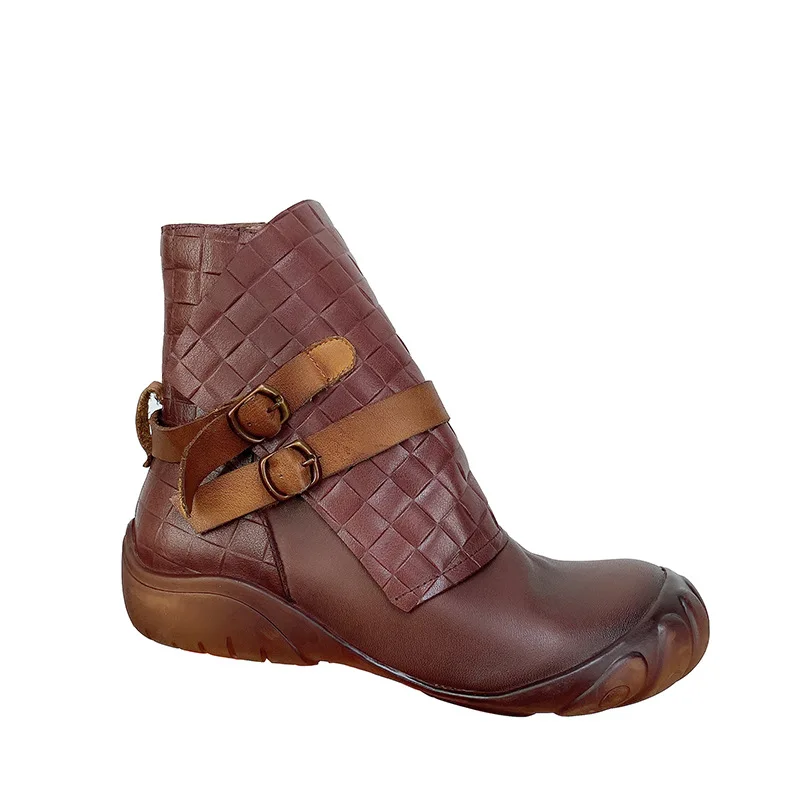 

Johnature 2021 New Women Boots Genuine Leather Zip Women Shoes Flat With Round Toe Sewing Winter Handmade Ankle Platform Boots