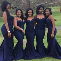 2022 new royal blue bridesmaid dresses spaghetti straps sexy mermaid style country garden wedding party gowns simple