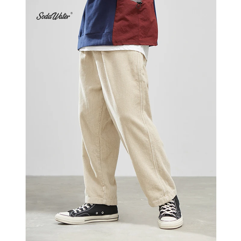 SODAWATER Men 2019 Winter Corduroy Pants Harajuku Loose Straight Solid Casual Hip Hop Vintage Cotton Trousers 94524WS | Мужская одежда