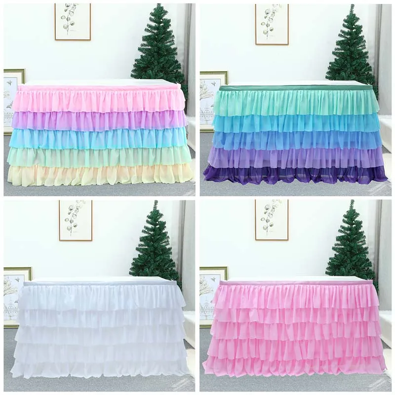 

5 Layer Tulle Table Skirt Tutu Table Skirts Tableware Baby Shower Birthday Party Decorations Banquet Wedding Home Party Supplies