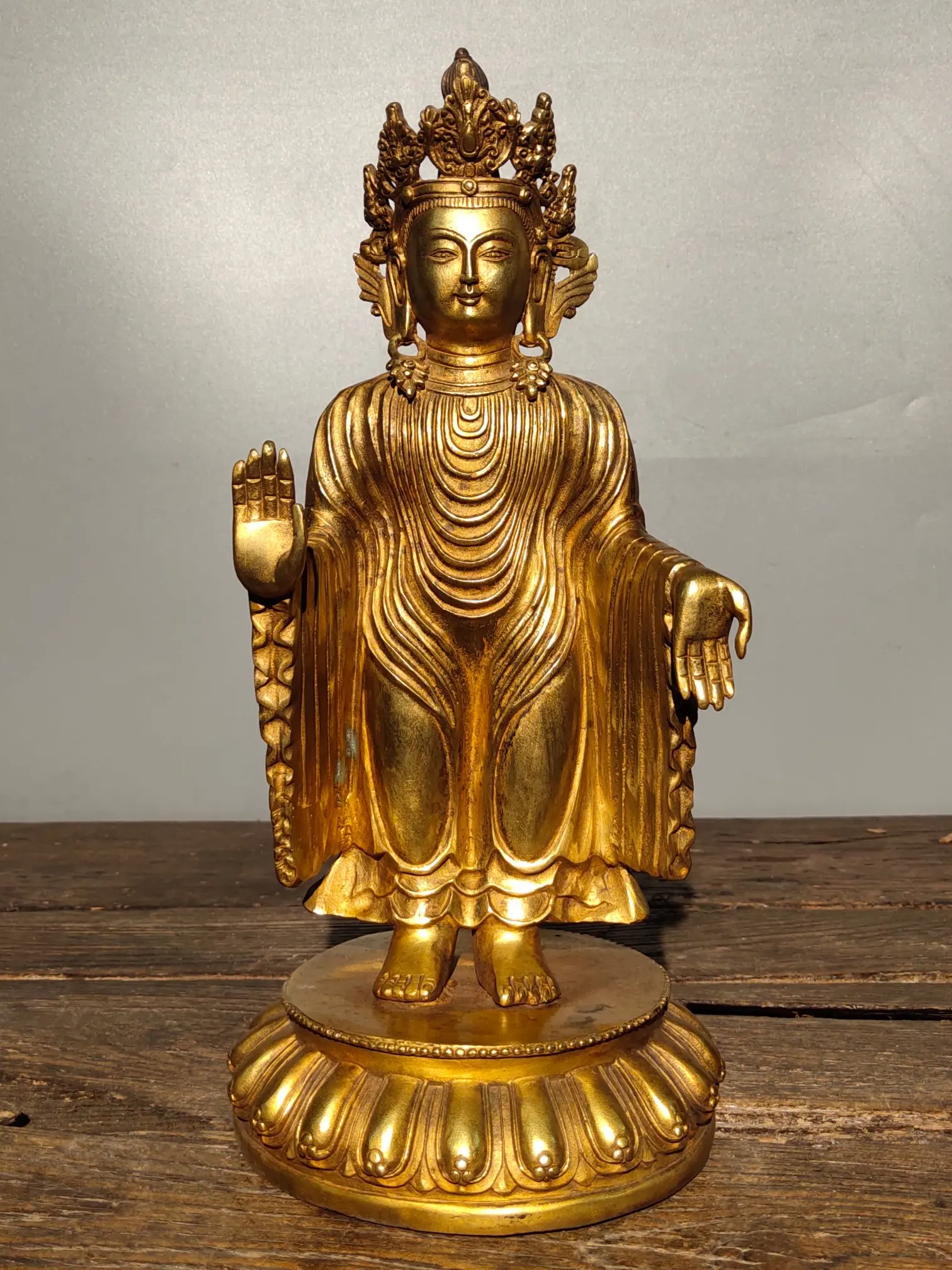 

13"Tibetan Temple Collection Old Bronze Gilt Thousand Clothes Buddha Guanyin Lotus Terrace Amitabha Sitting Buddha Ornaments